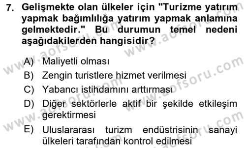 Turizm Sosyolojisi Dersi 2020 - 2021 Yılı Yaz Okulu Sınav Soruları 7. Soru