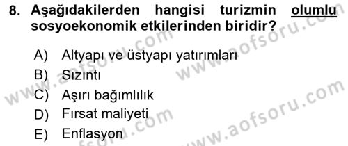 Turizm Sosyolojisi Dersi 2020 - 2021 Yılı Yaz Okulu Sınav Soruları 8. Soru