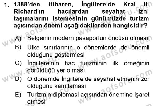 Turizm Sosyolojisi Dersi 2021 - 2022 Yılı (Vize) Ara Sınav Soruları 1. Soru