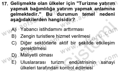 Turizm Sosyolojisi Dersi Ara Sınavı Deneme Sınav Soruları 17. Soru
