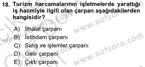 Turizm Sosyolojisi Dersi 2021 - 2022 Yılı (Vize) Ara Sınav Soruları 18. Soru