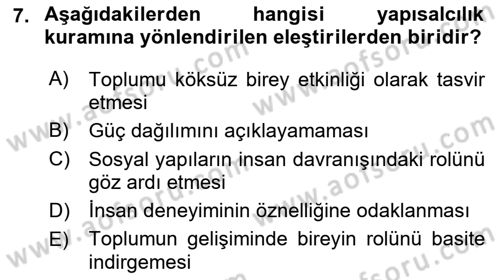 Turizm Sosyolojisi Dersi 2021 - 2022 Yılı (Vize) Ara Sınav Soruları 7. Soru