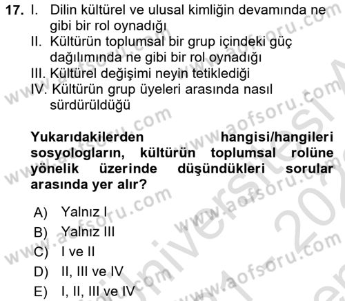 Turizm Sosyolojisi Dersi 2021 - 2022 Yılı (Final) Dönem Sonu Sınav Soruları 17. Soru