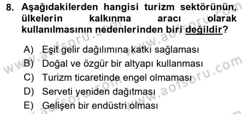 Turizm Sosyolojisi Dersi 2021 - 2022 Yılı (Final) Dönem Sonu Sınav Soruları 8. Soru