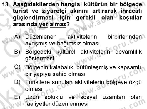 Turizm Sosyolojisi Dersi 2021 - 2022 Yılı Yaz Okulu Sınav Soruları 13. Soru