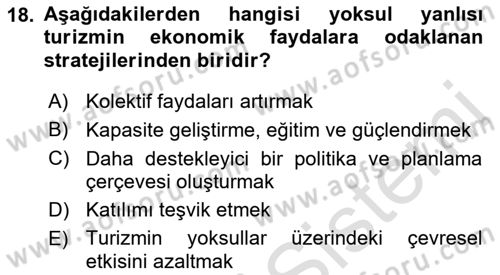 Turizm Sosyolojisi Dersi 2021 - 2022 Yılı Yaz Okulu Sınav Soruları 18. Soru