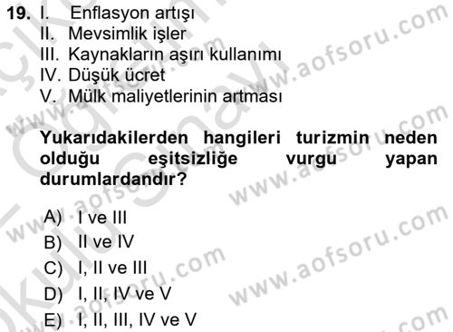 Turizm Sosyolojisi Dersi 2021 - 2022 Yılı Yaz Okulu Sınav Soruları 19. Soru