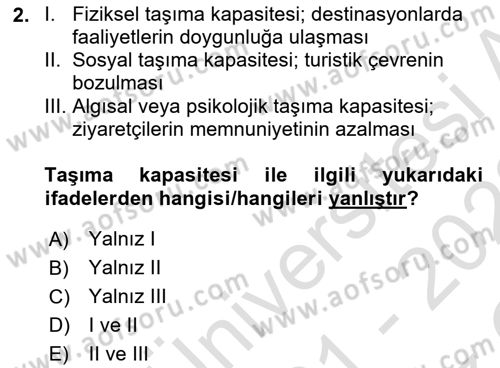 Turizm Sosyolojisi Dersi 2021 - 2022 Yılı Yaz Okulu Sınav Soruları 2. Soru