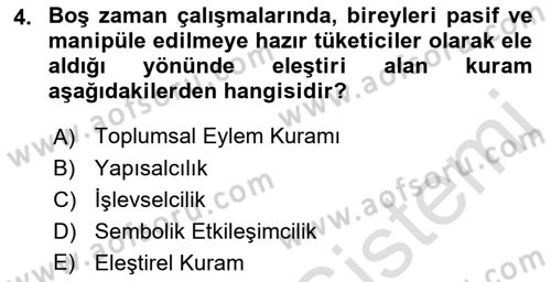 Turizm Sosyolojisi Dersi 2021 - 2022 Yılı Yaz Okulu Sınav Soruları 4. Soru