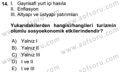 Turizm Sosyolojisi Dersi 2022 - 2023 Yılı (Vize) Ara Sınav Soruları 14. Soru