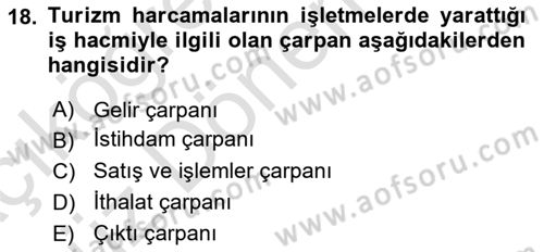 Turizm Sosyolojisi Dersi 2022 - 2023 Yılı (Vize) Ara Sınav Soruları 18. Soru