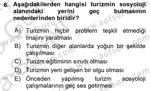 Turizm Sosyolojisi Dersi 2022 - 2023 Yılı (Vize) Ara Sınav Soruları 6. Soru