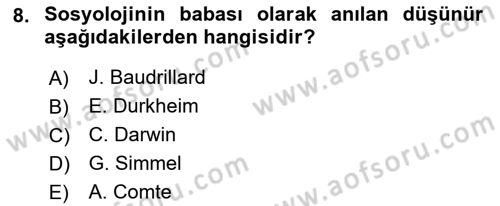 Turizm Sosyolojisi Dersi Ara Sınavı Deneme Sınav Soruları 8. Soru