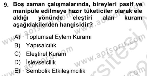 Turizm Sosyolojisi Dersi Ara Sınavı Deneme Sınav Soruları 9. Soru