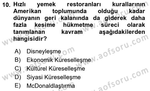 Turizm Sosyolojisi Dersi 2022 - 2023 Yılı (Final) Dönem Sonu Sınav Soruları 10. Soru