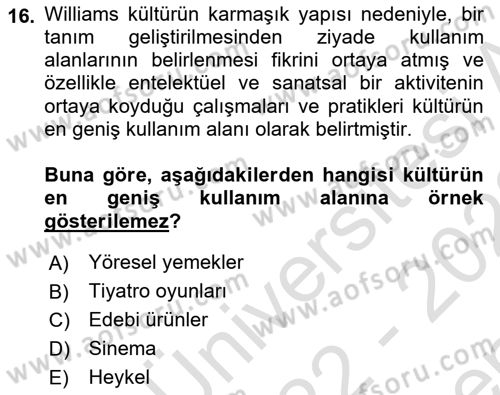 Turizm Sosyolojisi Dersi 2022 - 2023 Yılı (Final) Dönem Sonu Sınav Soruları 16. Soru