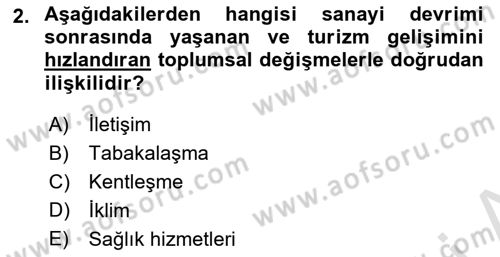 Turizm Sosyolojisi Dersi 2022 - 2023 Yılı (Final) Dönem Sonu Sınav Soruları 2. Soru