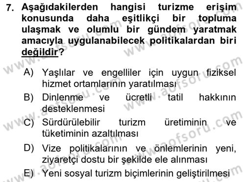 Turizm Sosyolojisi Dersi 2022 - 2023 Yılı (Final) Dönem Sonu Sınav Soruları 7. Soru