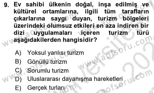 Turizm Sosyolojisi Dersi 2022 - 2023 Yılı (Final) Dönem Sonu Sınav Soruları 9. Soru