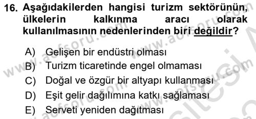 Turizm Sosyolojisi Dersi 2022 - 2023 Yılı Yaz Okulu Sınav Soruları 16. Soru