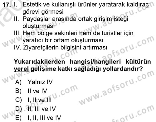 Turizm Sosyolojisi Dersi 2022 - 2023 Yılı Yaz Okulu Sınav Soruları 17. Soru