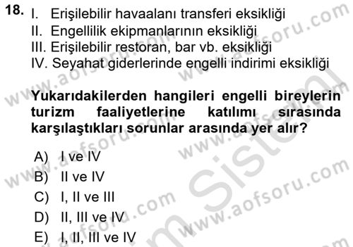 Turizm Sosyolojisi Dersi 2022 - 2023 Yılı Yaz Okulu Sınav Soruları 18. Soru