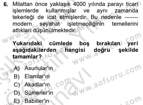 Turizm Sosyolojisi Dersi 2022 - 2023 Yılı Yaz Okulu Sınav Soruları 6. Soru