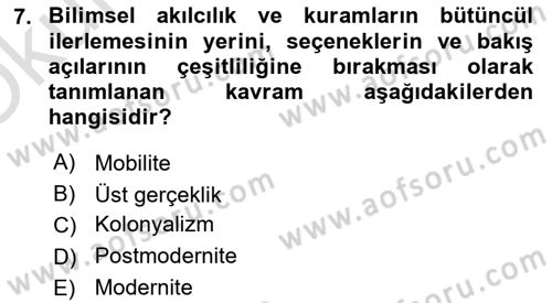 Turizm Sosyolojisi Dersi 2022 - 2023 Yılı Yaz Okulu Sınav Soruları 7. Soru