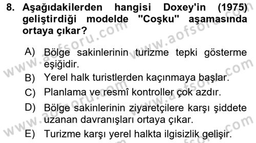 Turizm Sosyolojisi Dersi 2022 - 2023 Yılı Yaz Okulu Sınav Soruları 8. Soru