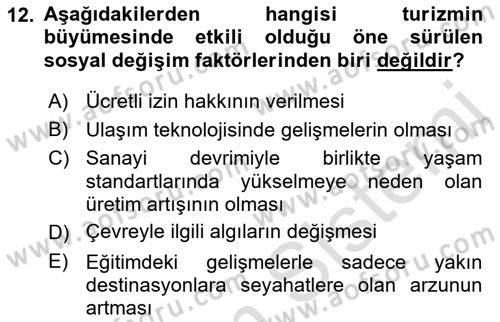 Turizm Sosyolojisi Dersi Ara Sınavı Deneme Sınav Soruları 12. Soru