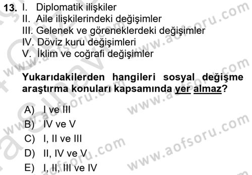 Turizm Sosyolojisi Dersi 2023 - 2024 Yılı (Vize) Ara Sınav Soruları 13. Soru