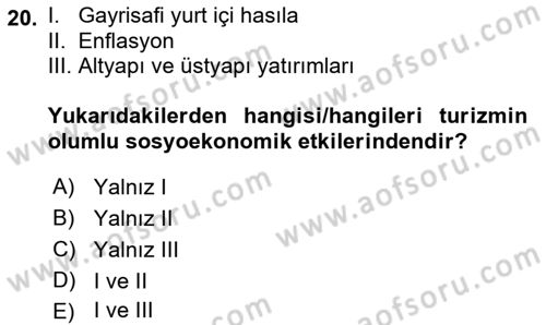 Turizm Sosyolojisi Dersi Ara Sınavı Deneme Sınav Soruları 20. Soru