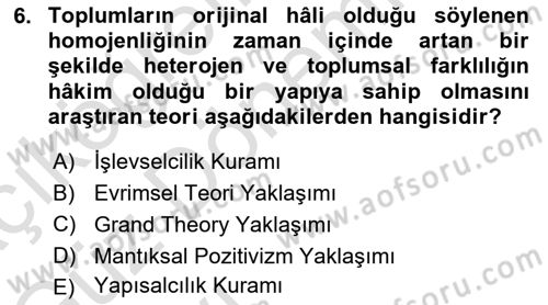 Turizm Sosyolojisi Dersi 2023 - 2024 Yılı (Vize) Ara Sınav Soruları 6. Soru