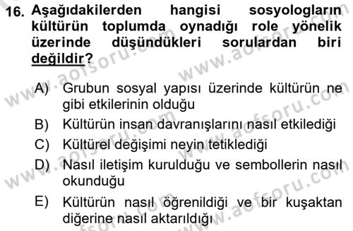 Turizm Sosyolojisi Dersi 2023 - 2024 Yılı (Final) Dönem Sonu Sınav Soruları 16. Soru