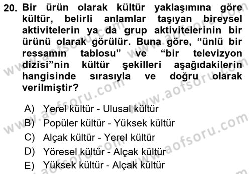 Turizm Sosyolojisi Dersi 2023 - 2024 Yılı (Final) Dönem Sonu Sınav Soruları 20. Soru