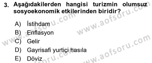 Turizm Sosyolojisi Dersi 2023 - 2024 Yılı (Final) Dönem Sonu Sınav Soruları 3. Soru