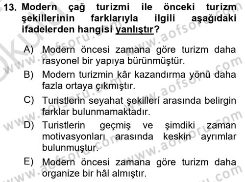 Turizm Sosyolojisi Dersi 2023 - 2024 Yılı Yaz Okulu Sınav Soruları 13. Soru