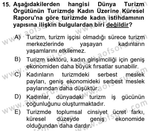 Turizm Sosyolojisi Dersi 2023 - 2024 Yılı Yaz Okulu Sınav Soruları 15. Soru
