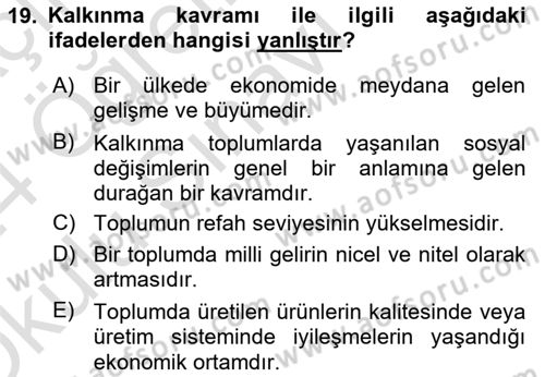 Turizm Sosyolojisi Dersi 2023 - 2024 Yılı Yaz Okulu Sınav Soruları 19. Soru