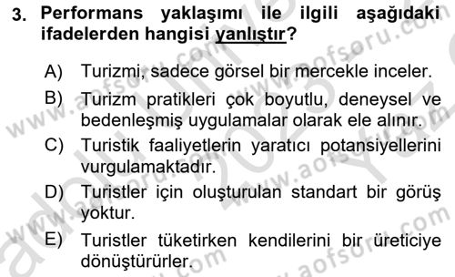 Turizm Sosyolojisi Dersi 2023 - 2024 Yılı Yaz Okulu Sınav Soruları 3. Soru
