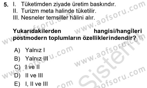 Turizm Sosyolojisi Dersi 2023 - 2024 Yılı Yaz Okulu Sınav Soruları 5. Soru