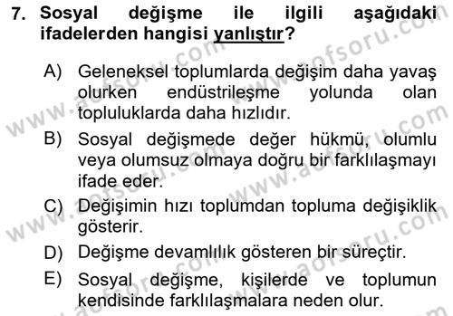 Turizm Sosyolojisi Dersi 2023 - 2024 Yılı Yaz Okulu Sınav Soruları 7. Soru