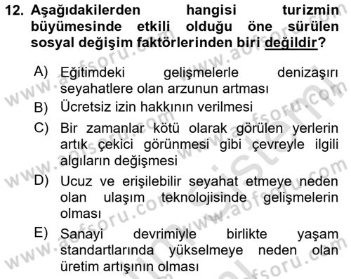 Turizm Sosyolojisi Dersi Ara Sınavı Deneme Sınav Soruları 12. Soru