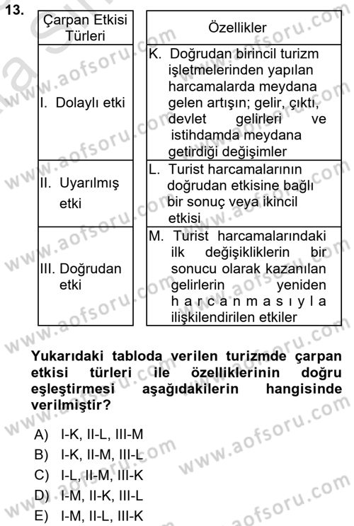 Turizm Sosyolojisi Dersi Ara Sınavı Deneme Sınav Soruları 13. Soru