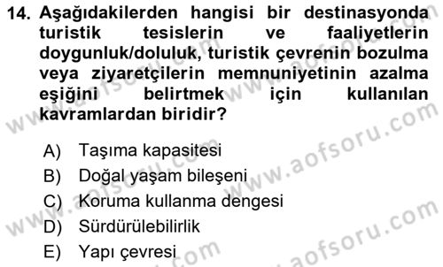 Turizm Sosyolojisi Dersi Ara Sınavı Deneme Sınav Soruları 14. Soru