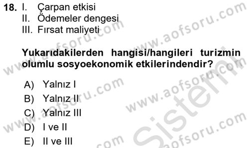Turizm Sosyolojisi Dersi Ara Sınavı Deneme Sınav Soruları 18. Soru