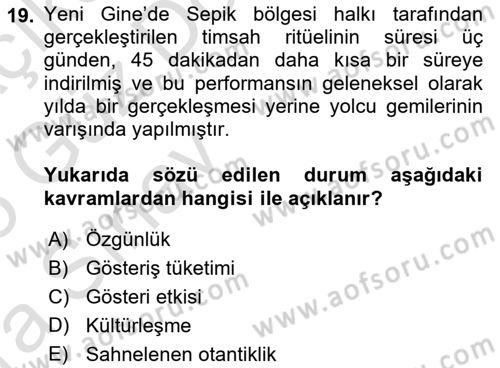 Turizm Sosyolojisi Dersi Ara Sınavı Deneme Sınav Soruları 19. Soru