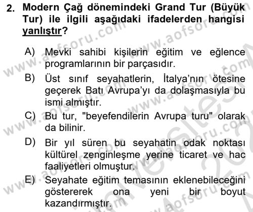 Turizm Sosyolojisi Dersi Ara Sınavı Deneme Sınav Soruları 2. Soru