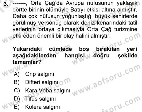 Turizm Sosyolojisi Dersi 2024 - 2025 Yılı (Vize) Ara Sınav Soruları 3. Soru