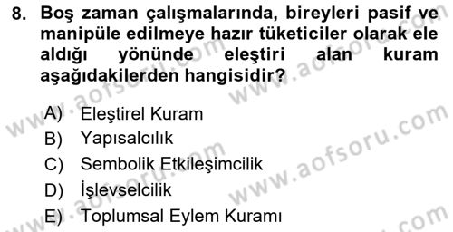 Turizm Sosyolojisi Dersi Ara Sınavı Deneme Sınav Soruları 8. Soru